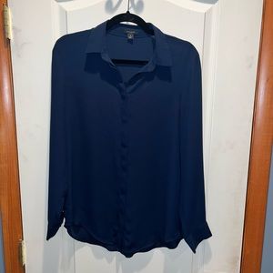 ANN TAYLOR dark blue button down blouse